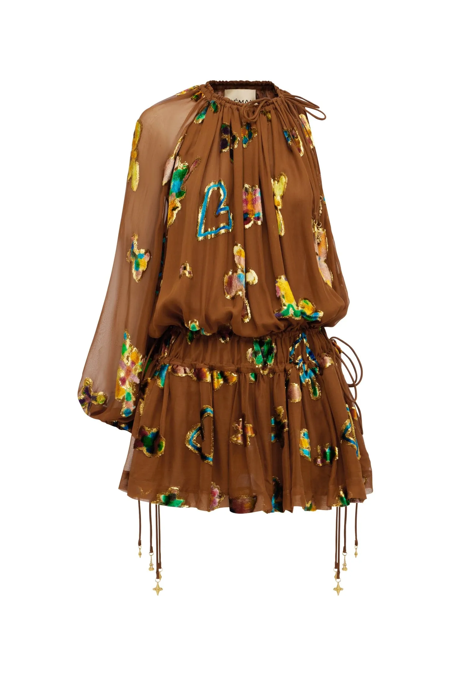 GOLDEN METALLIC VELVET MINI DRESS sold by Alemais