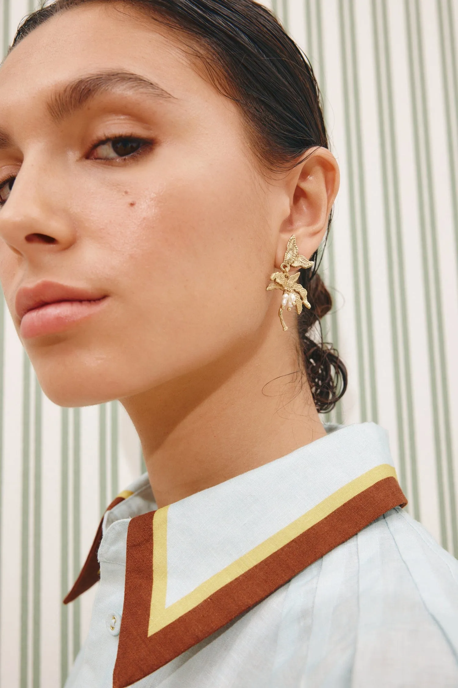 JEM PALM TREE PEARL EARRINGS sold by Alemais product image thumbnail 2