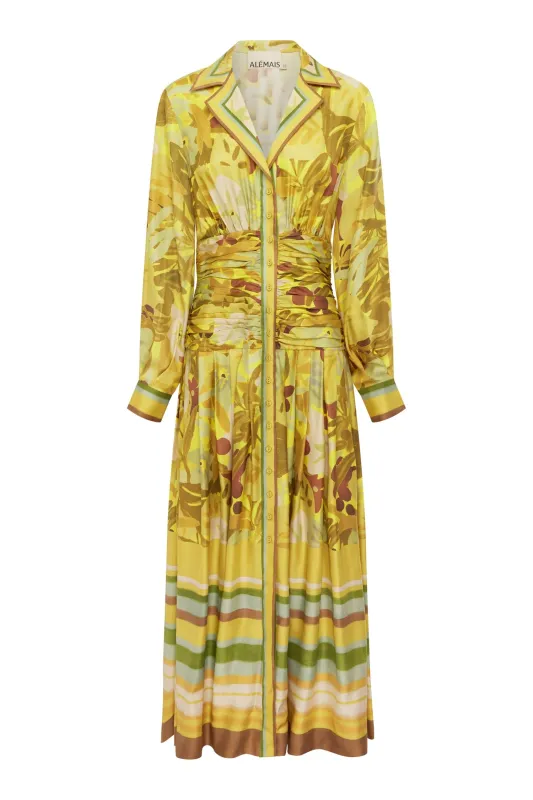 MAXI SILK RUCHED SHIRTDRESS sold by Alemais