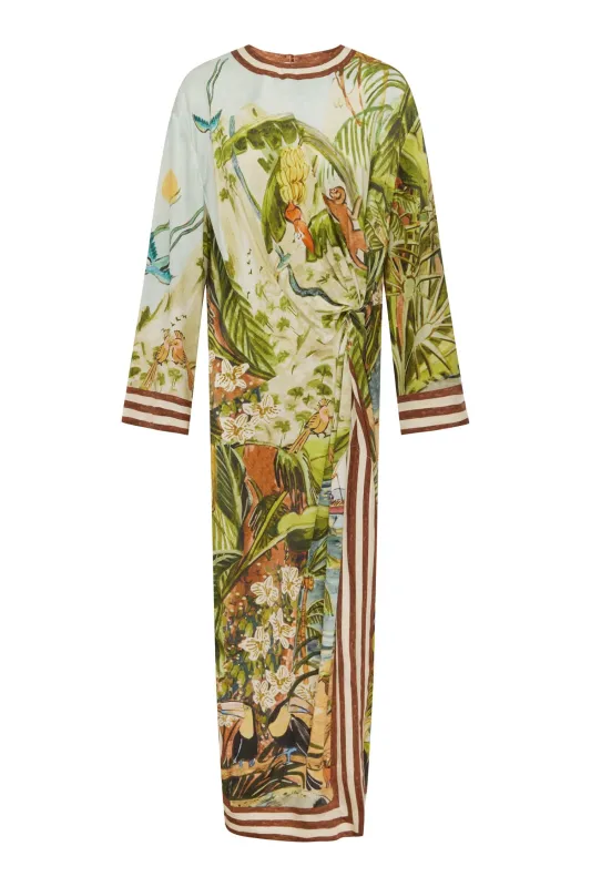 TOUCAN TANGO SILK MIDI DRESS sold by Alemais