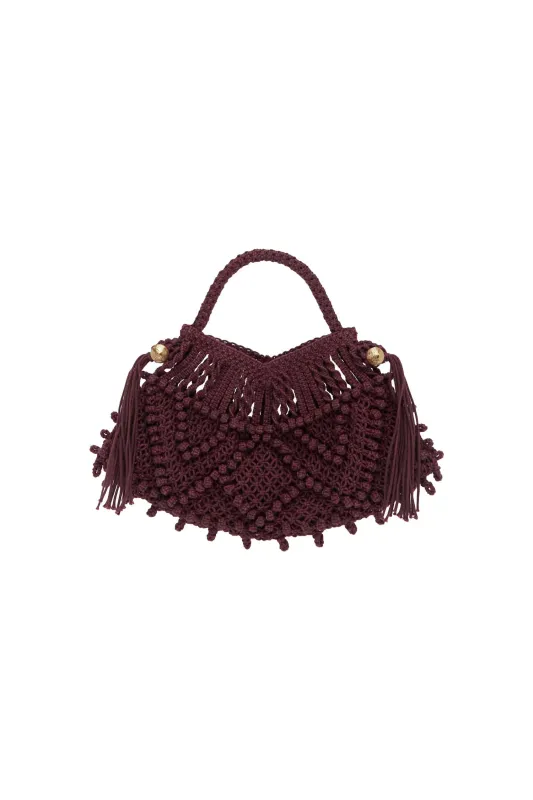 MACRAME CRESCENT BAG BORDEAUX made by Alemais