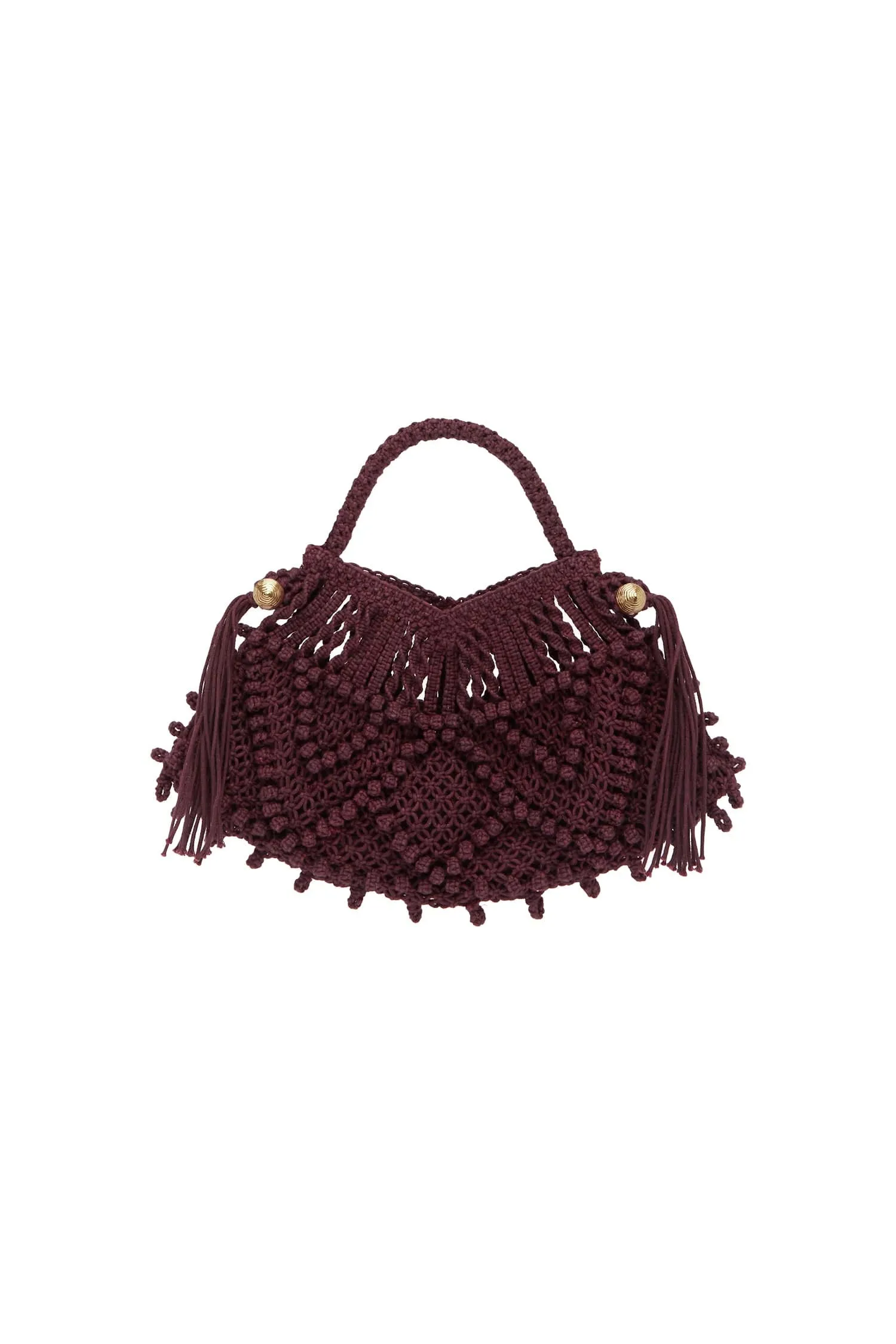 MACRAME CRESCENT BAG BORDEAUX sold by Alemais