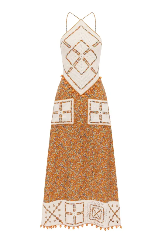 MARVA CROCHET HALTER MIDI DRESS made by Alemais