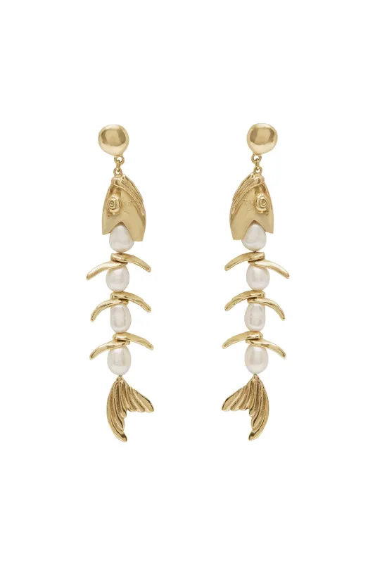 CALYPSO PEARL FISH DROP EARRINGS made by Alemais