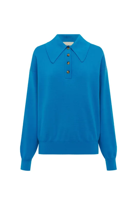 CLAUDIA AZURE KNIT POLO made by Alemais
