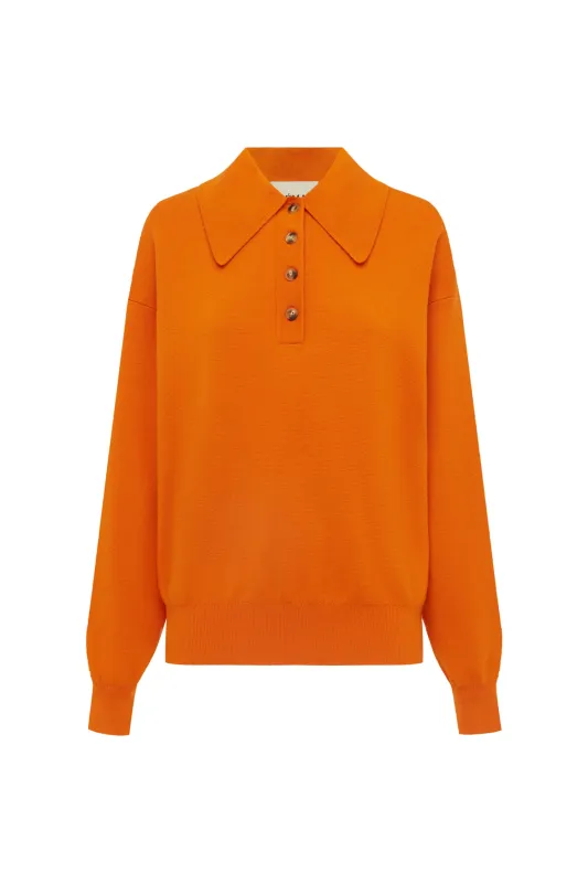 CLAUDIA TANGERINE KNIT POLO made by Alemais