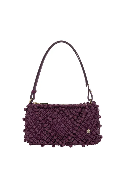 LEATHER MACRAME CLUTCH GRAPE made by Alemais