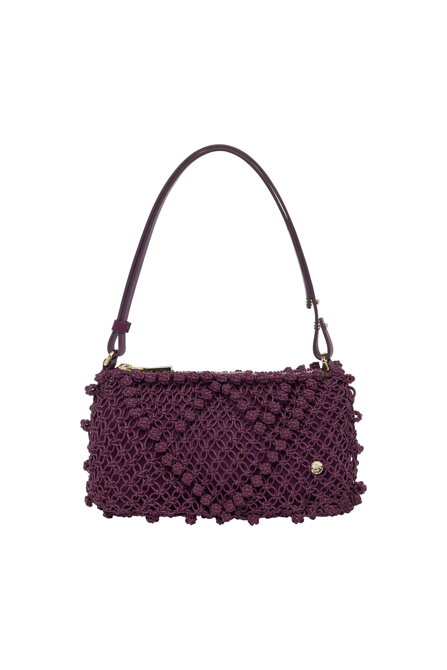 LEATHER MACRAME CLUTCH GRAPE sold by Alemais