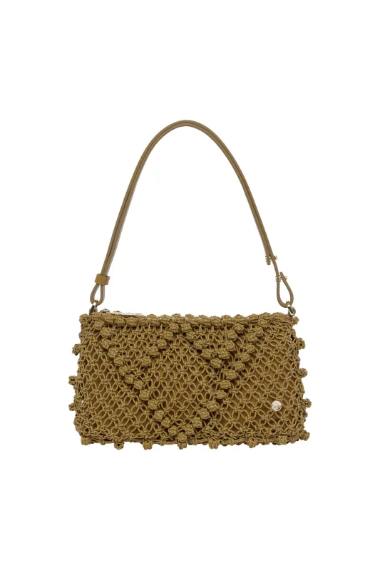 LEATHER MACRAME CLUTCH OLIVE made by Alemais