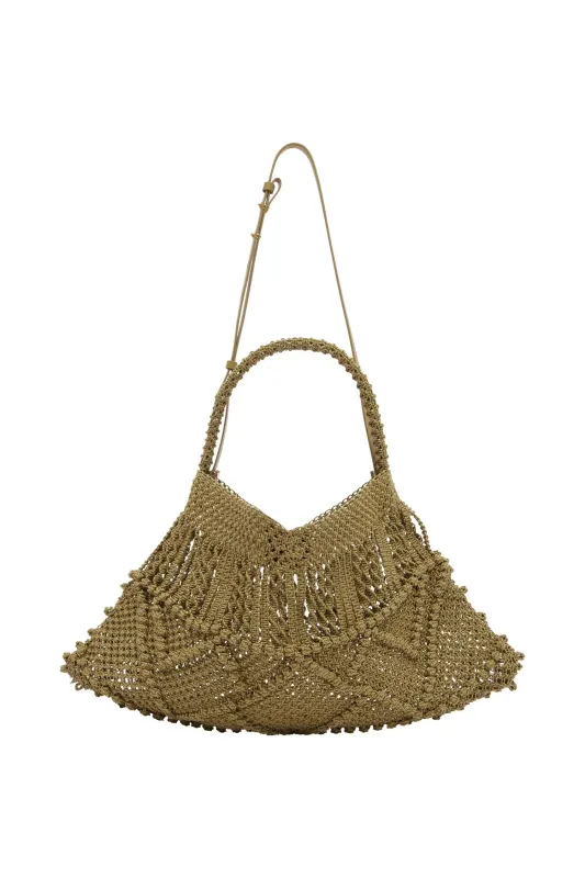 LEATHER MACRAME MAXI CRESCENT TOTE made by Alemais