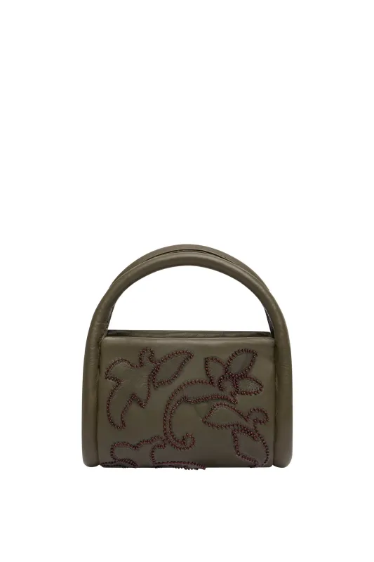 DUKE LEATHER APPLIQUE BAG OLIVE made by Alemais