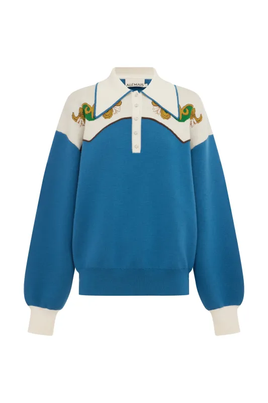 LASSO KNIT POLO AZURE made by Alemais