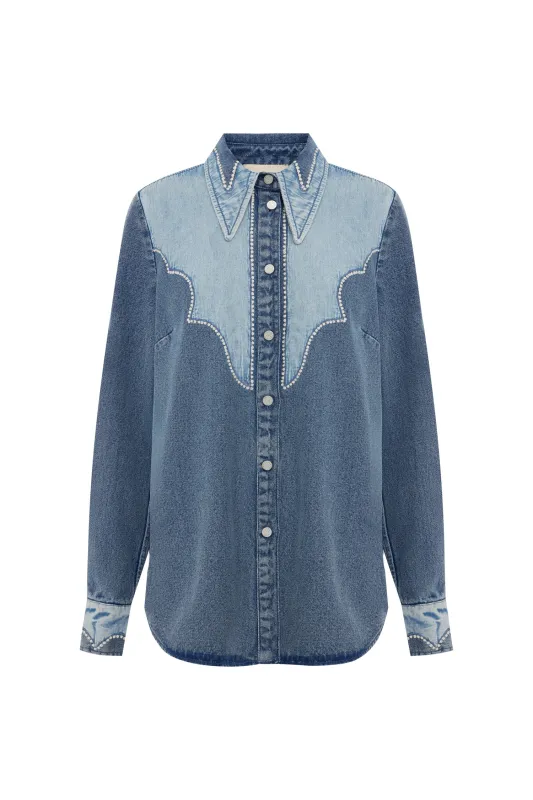 JESSE DENIM APPLIQUE SHIRT made by Alemais