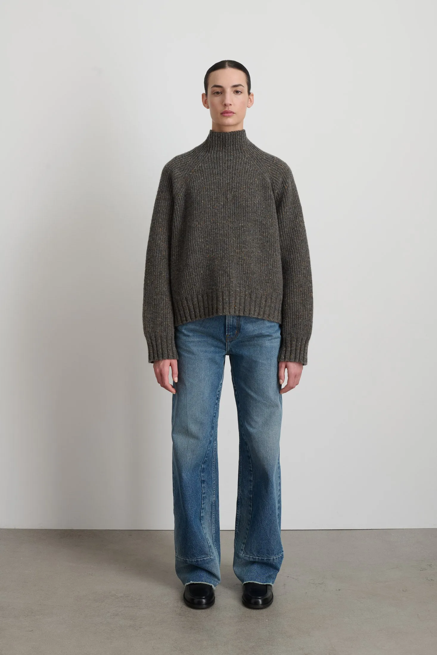 Funnel Neck Brown Donegal sold by B Sides Jeans