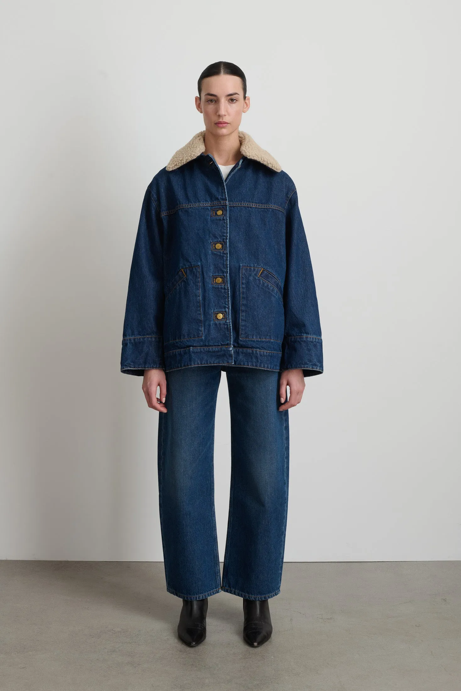 Stadium Jacket Van Blue / Oatmeal Sherpa Collar sold by B Sides Jeans