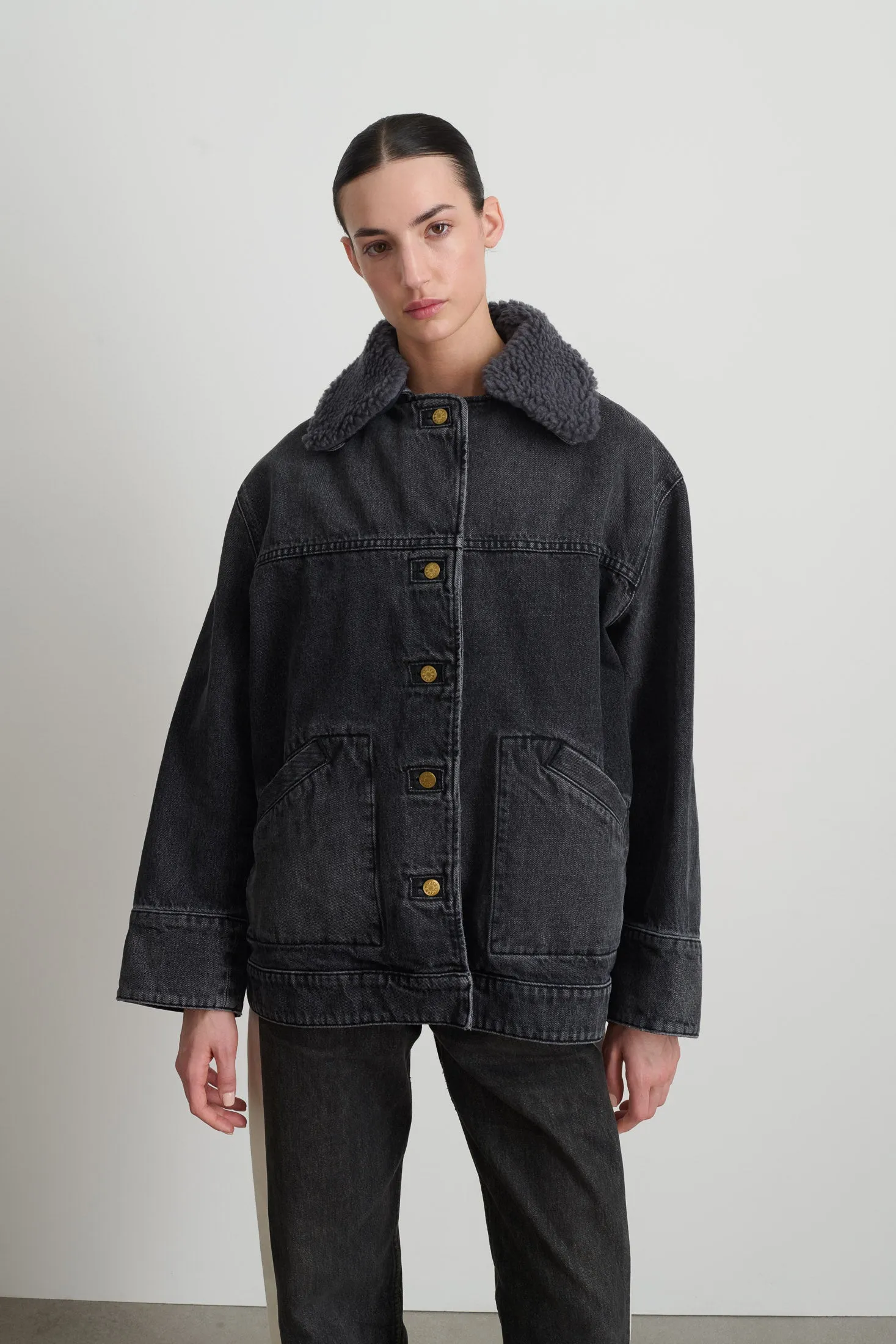 Stadium Jacket Stil Black / Grey Blue Sherpa Collar sold by B Sides Jeans product image thumbnail 5