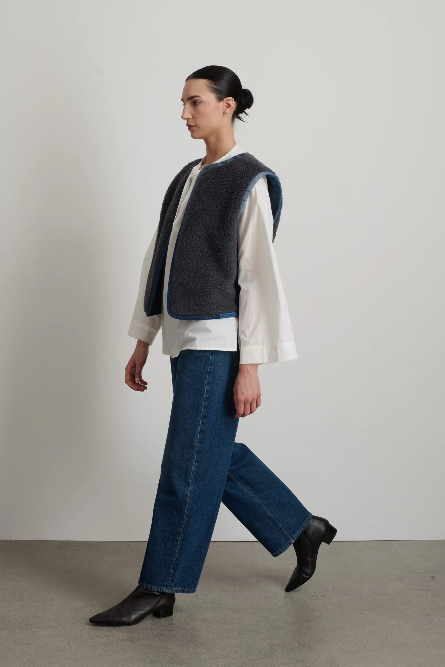 Reversible Reworked Vintage Denim and Sherpa Vest Grey Blue Sherpa sold by B Sides Jeans product image thumbnail 4