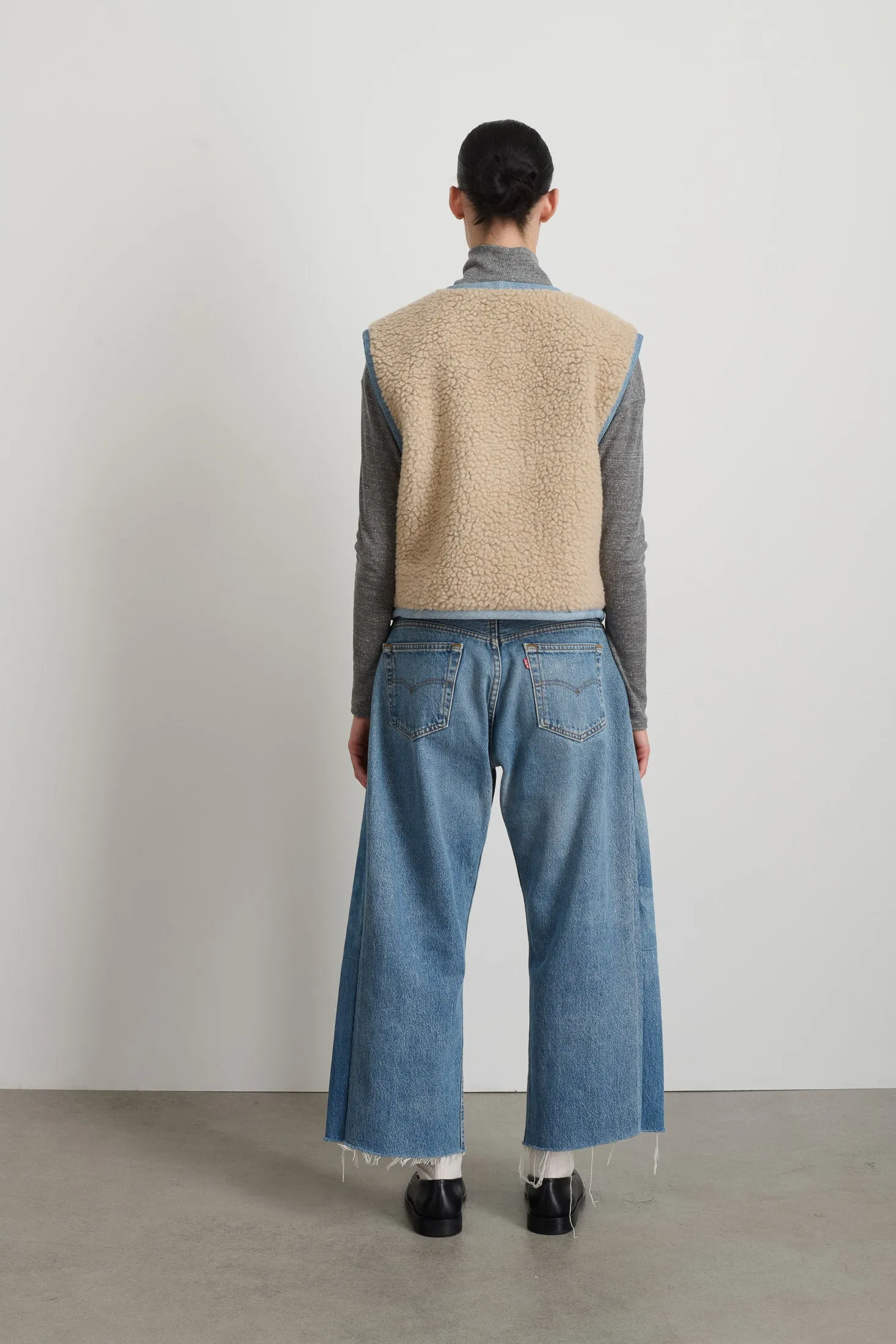 Reversible Reworked Vintage Denim and Sherpa Vest Oatmeal Sherpa sold by B Sides Jeans product image thumbnail 3
