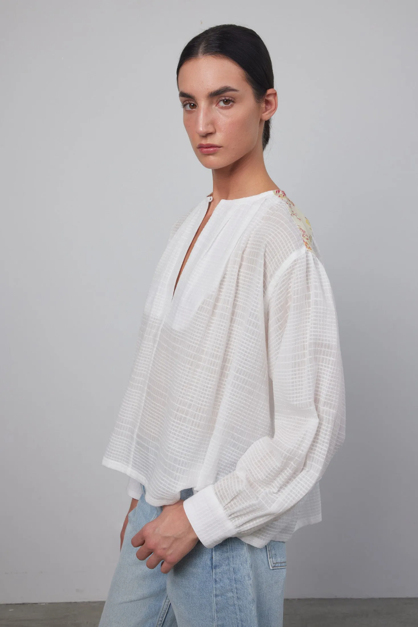 Fira Top White Dobby Plaid Found Antique Florals sold by B Sides Jeans product image thumbnail 5