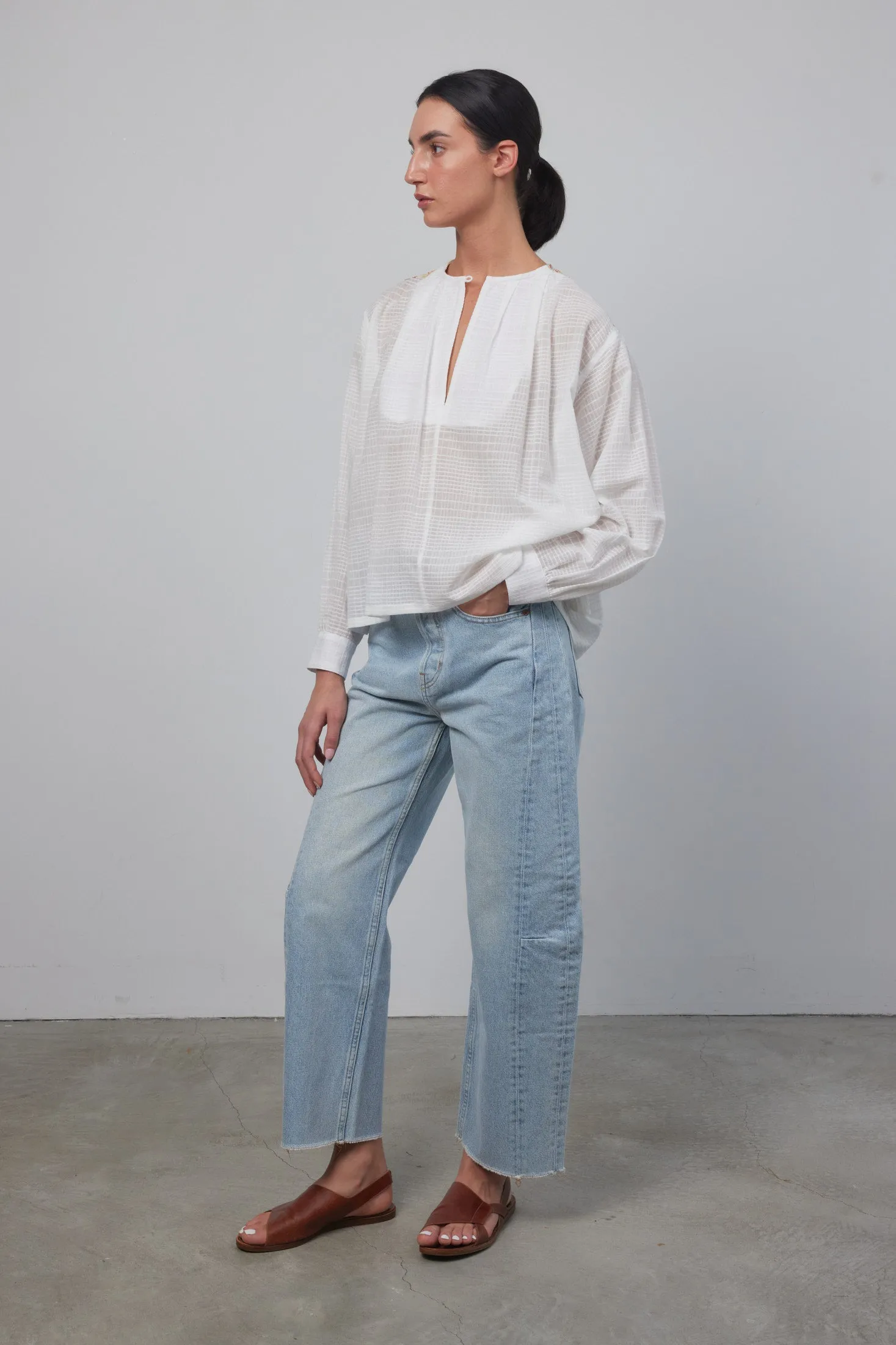 Fira Top White Dobby Plaid Found Antique Florals sold by B Sides Jeans product image thumbnail 3