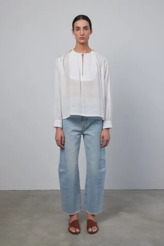 Fira Top White Dobby Plaid Found Antique Florals sold by B Sides Jeans