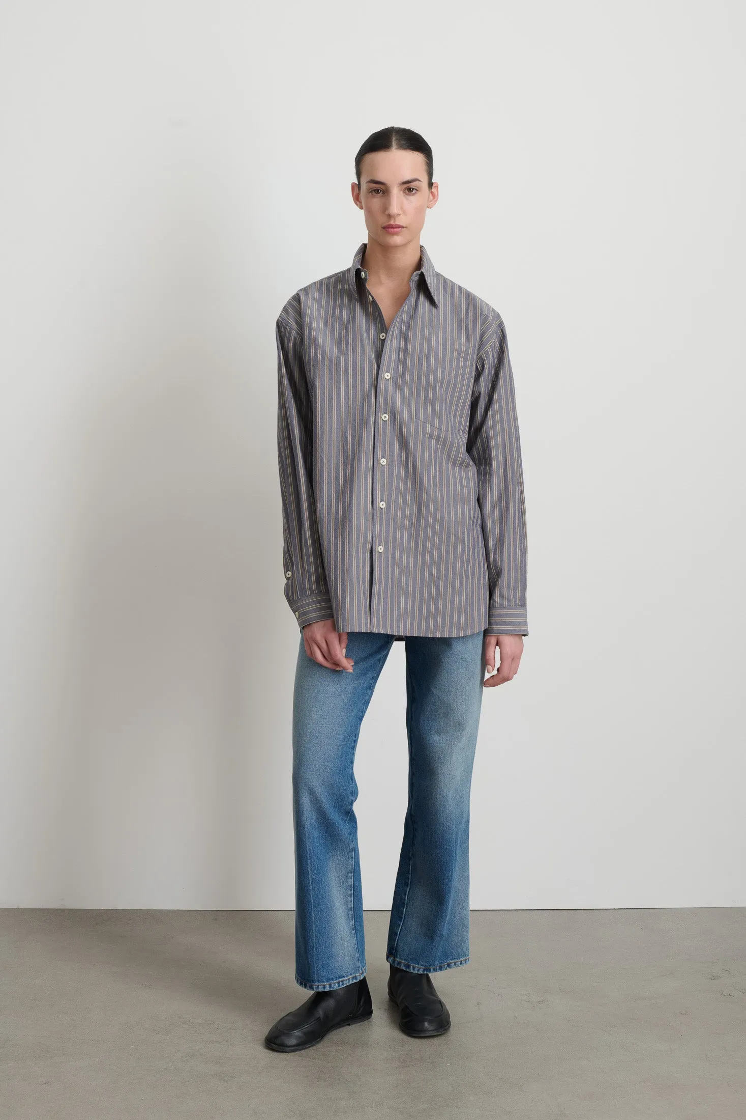 Nolan Shirt Grey Blue Stripe sold by B Sides Jeans