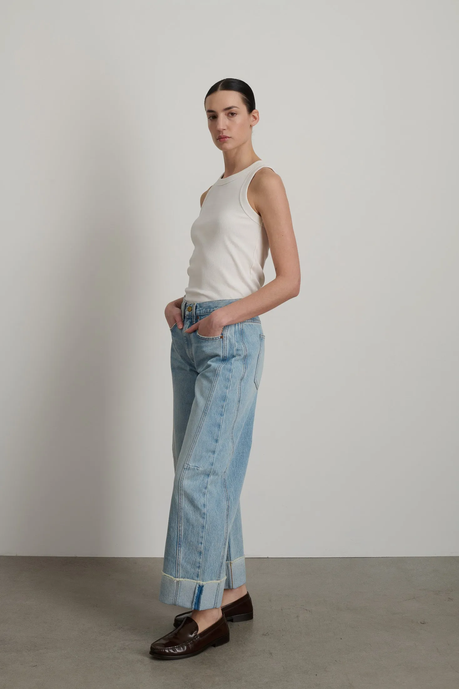 Relaxed Cuffed Lasso Jean Dale Wash sold by B Sides Jeans