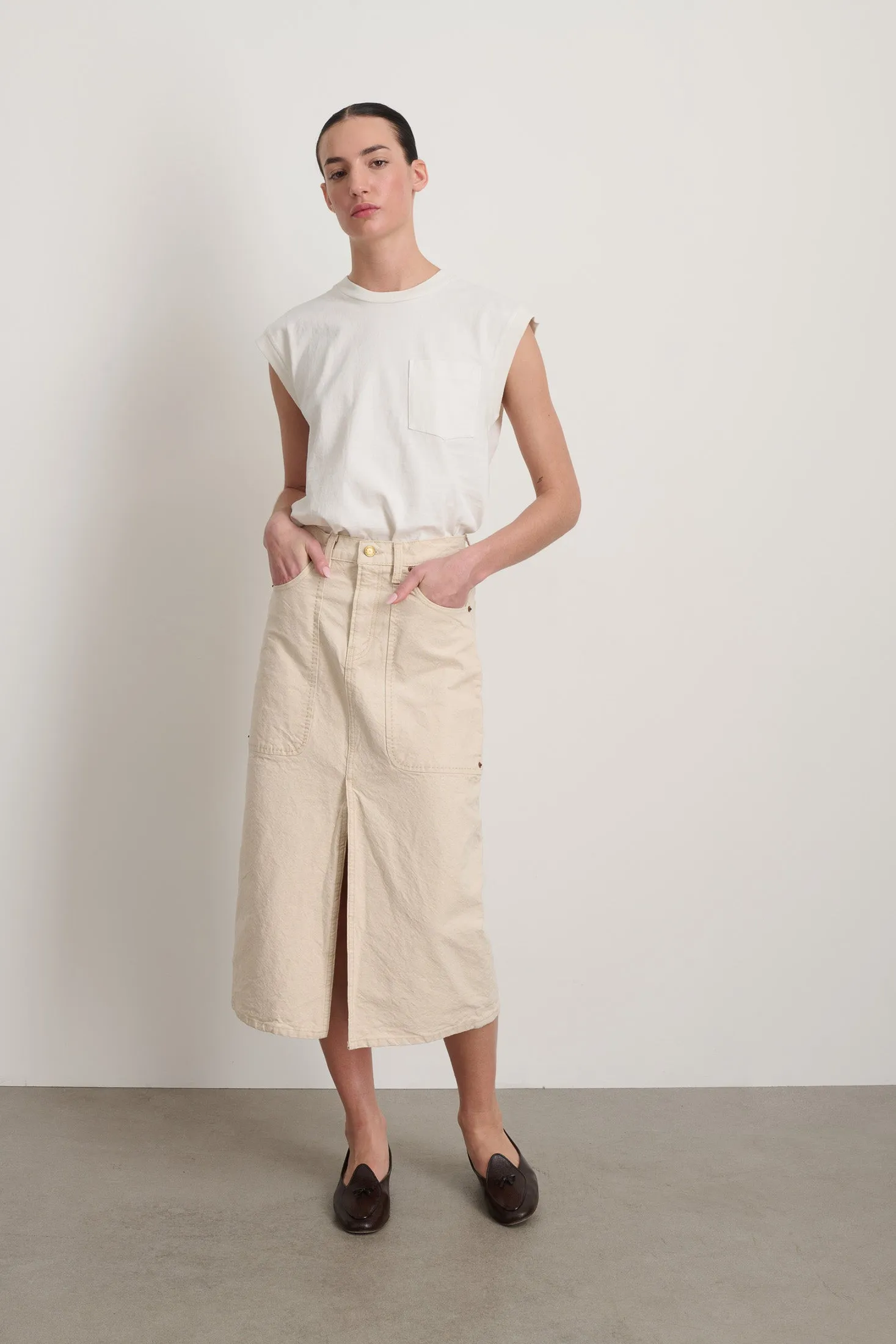 Hill Jean Skirt Mere White sold by B Sides Jeans