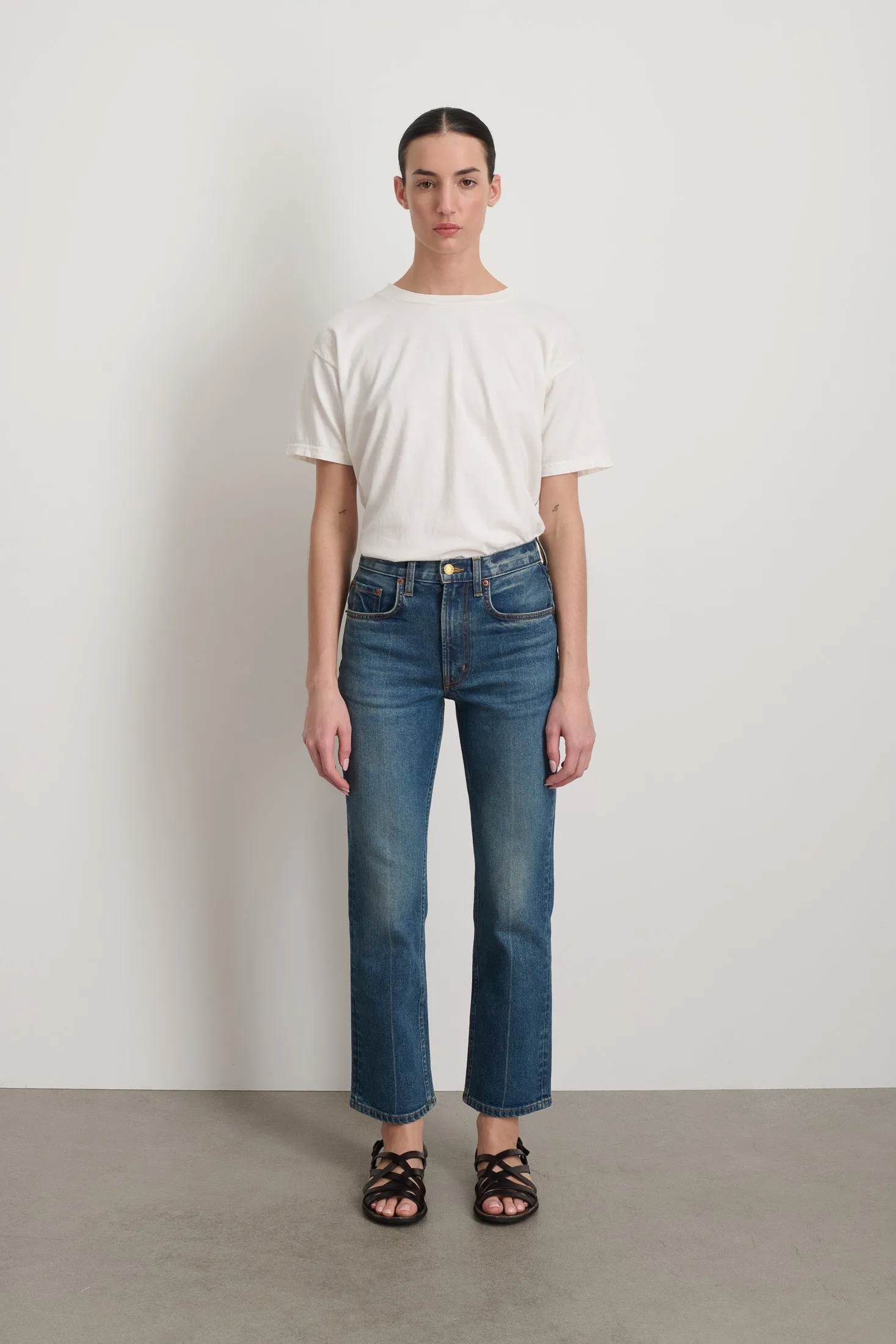 Rae Mid Rise Slim Stretch Crop Vista Blue sold by B Sides Jeans