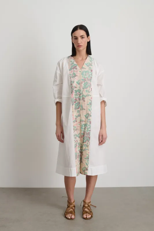 Elda Dress White Poplin Found Floral Patchwork sold by B Sides Jeans