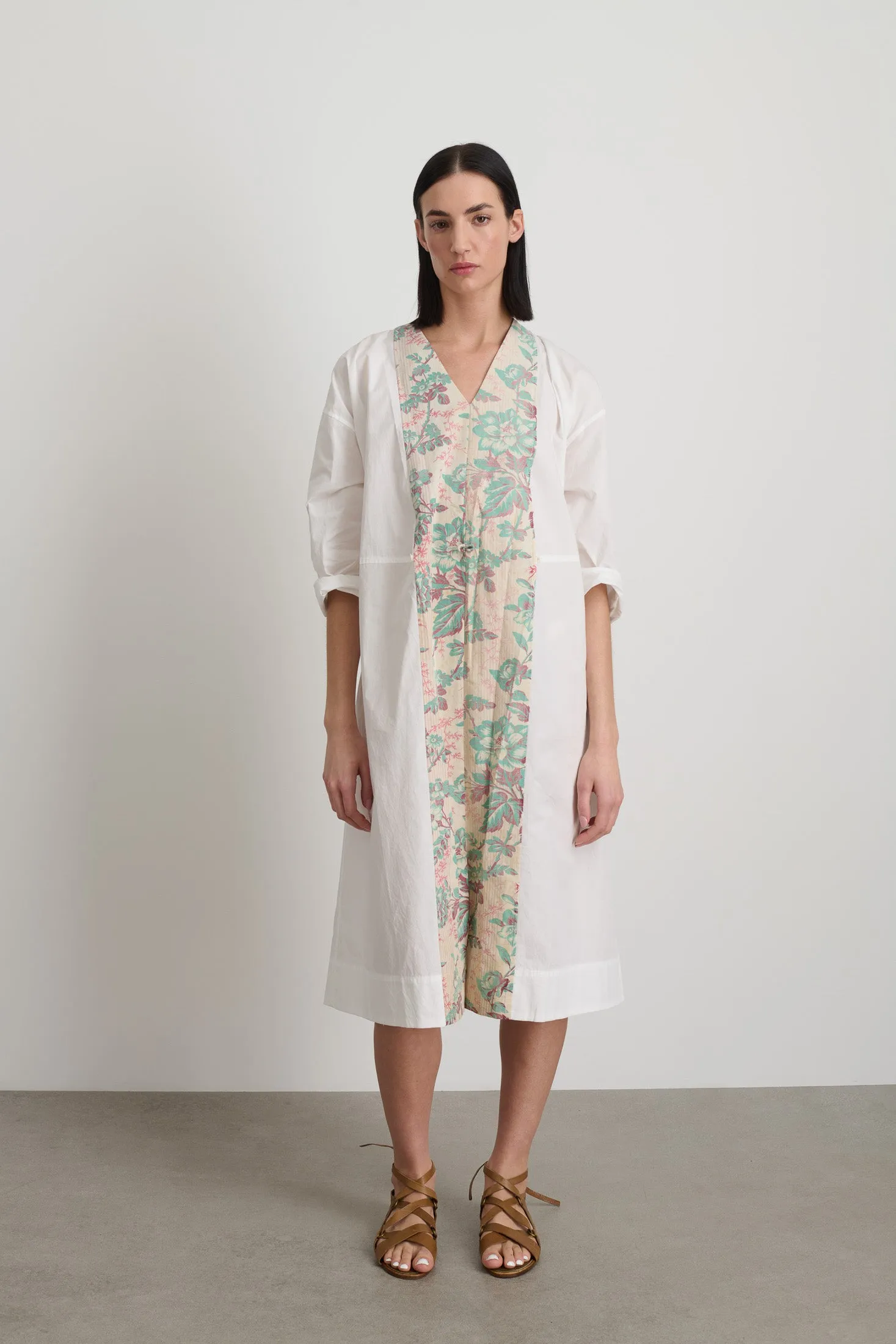 Elda Dress White Poplin Found Floral Patchwork sold by B Sides Jeans