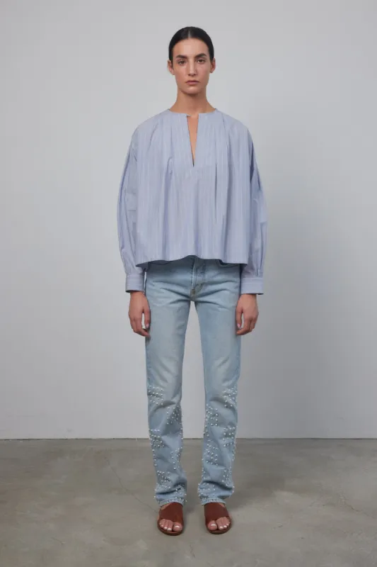 Fira Top Primary Blue Yarn Dye Stripe made by B Sides Jeans