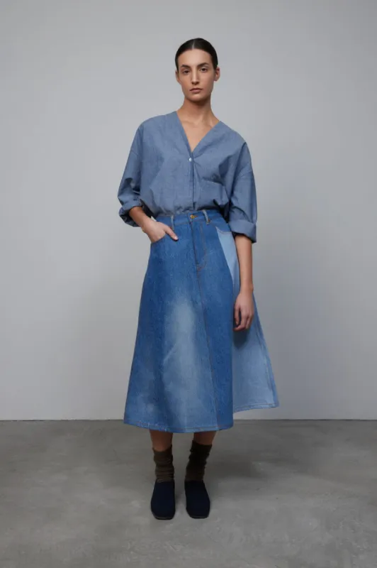 Reworked Vintage Simone Skirt Classic Mixed Indigo sold by B Sides Jeans