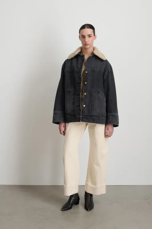 Stadium Jacket Stil Black / Oatmeal Sherpa Collar sold by B Sides Jeans