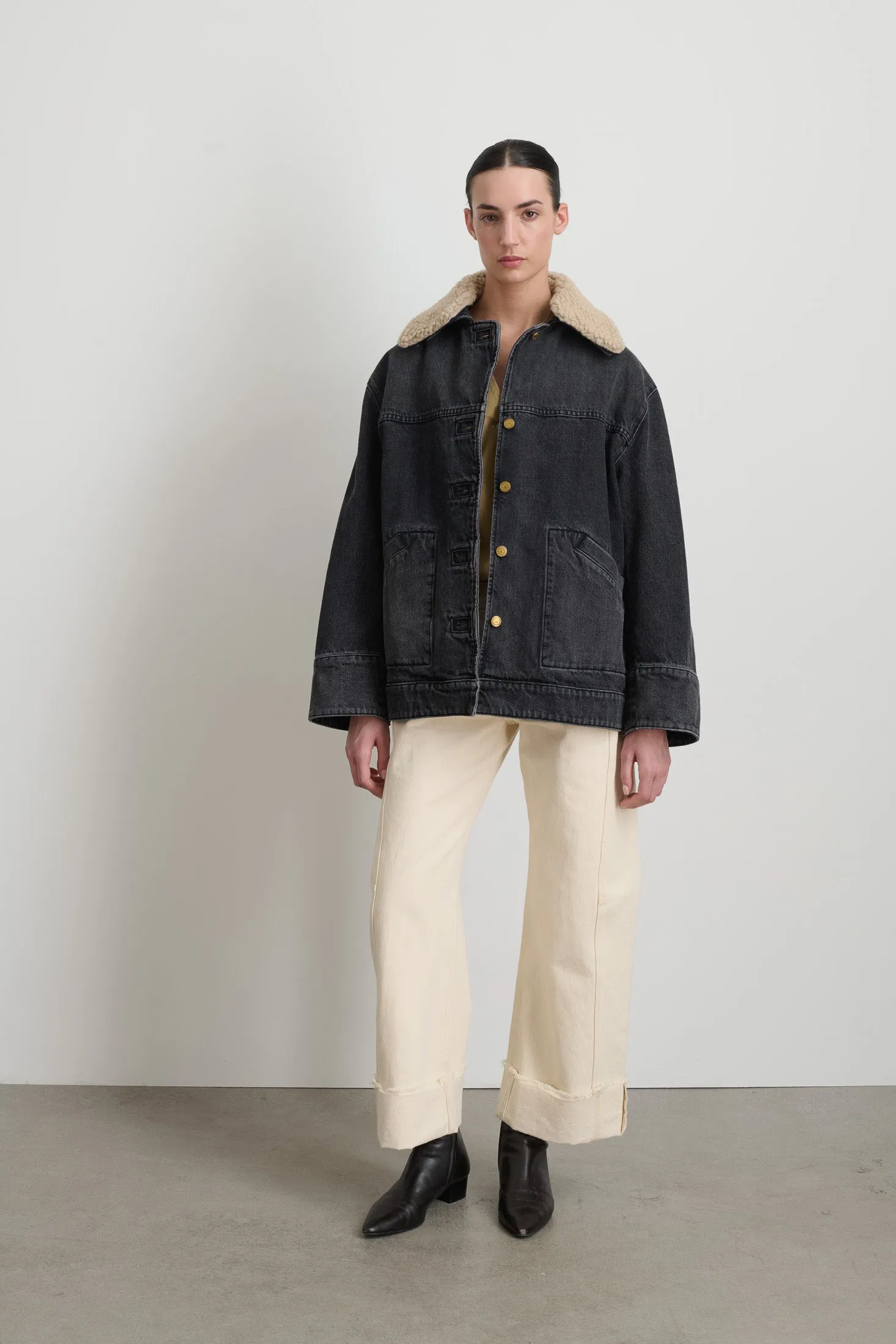 Stadium Jacket Stil Black / Oatmeal Sherpa Collar sold by B Sides Jeans
