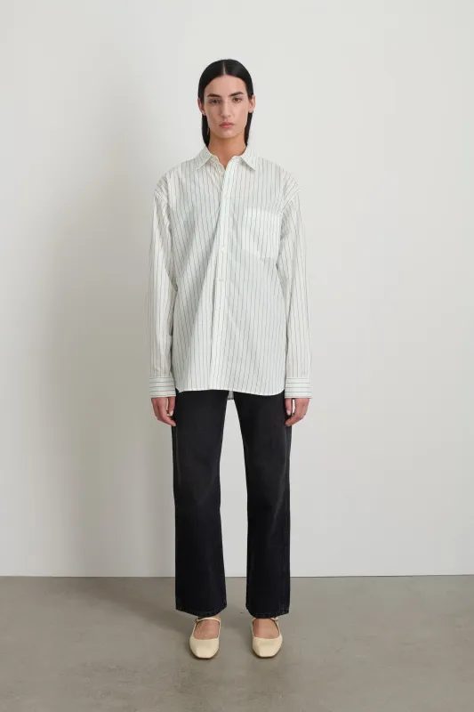 Nolan Shirt Green White Yarn Dye Stripe sold by B Sides Jeans