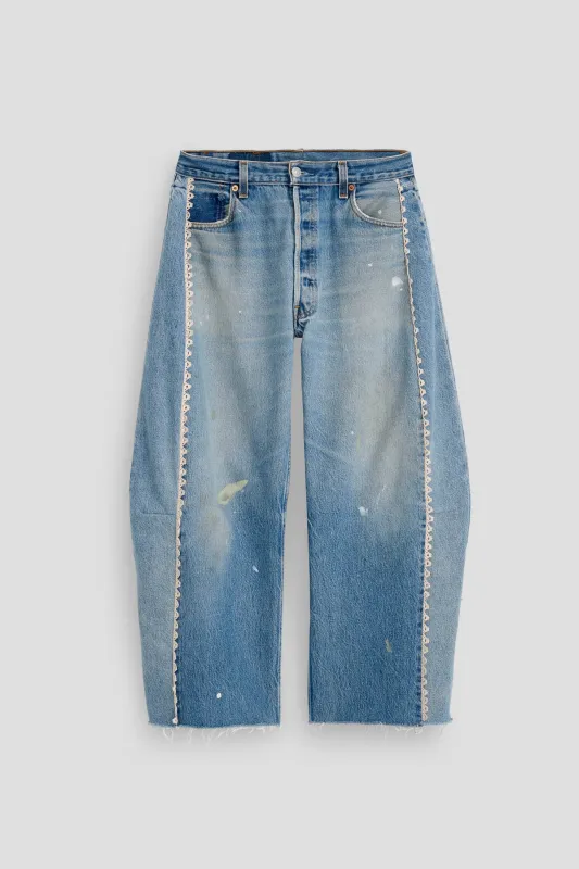 Vintage Lasso Jean Slouch Crop Classic Faded Indigo Hand Tatted Lace sold by B Sides Jeans