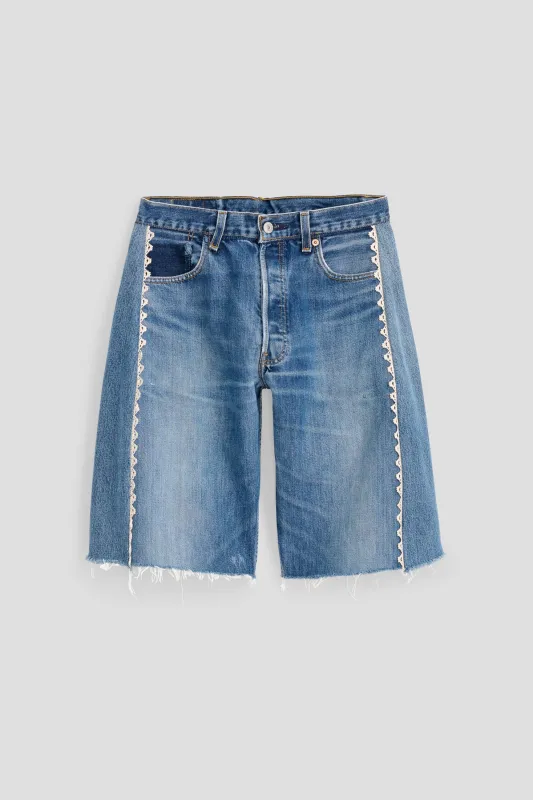 Vintage Lasso Jean Short Classic Faded Indigo Hand Tatted Lace sold by B Sides Jeans