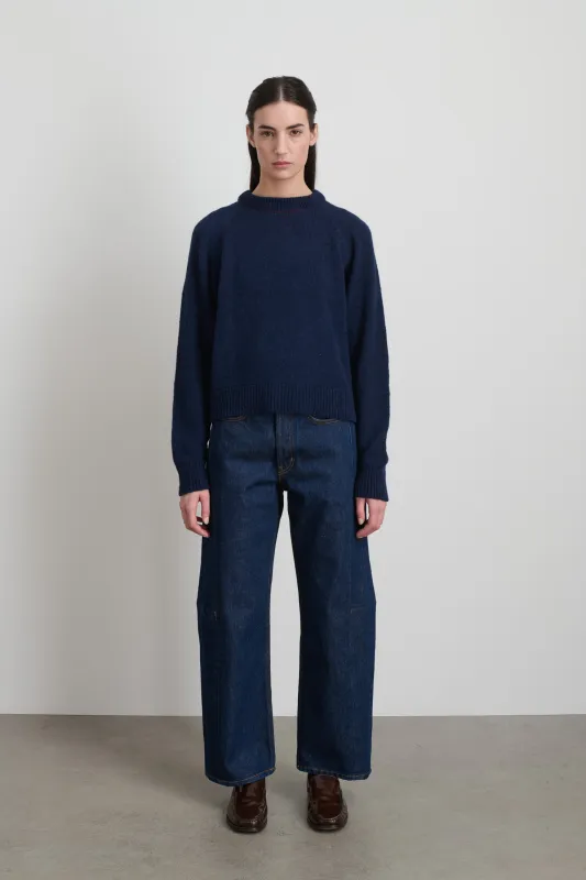 Mohair Sweatshirt Marine with Red Embroidery made by B Sides Jeans