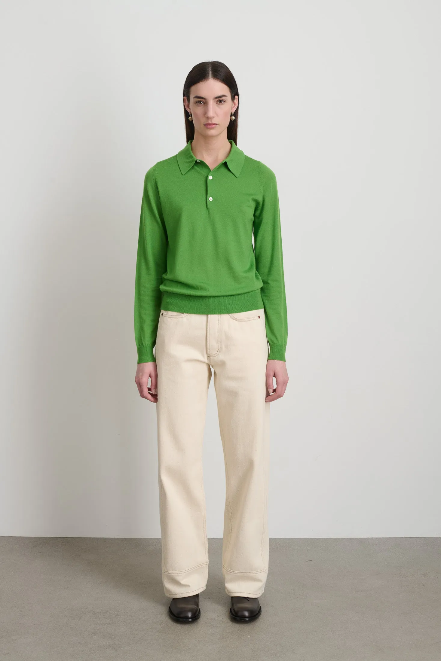 Knit Polo Green Merino Wool sold by B Sides Jeans