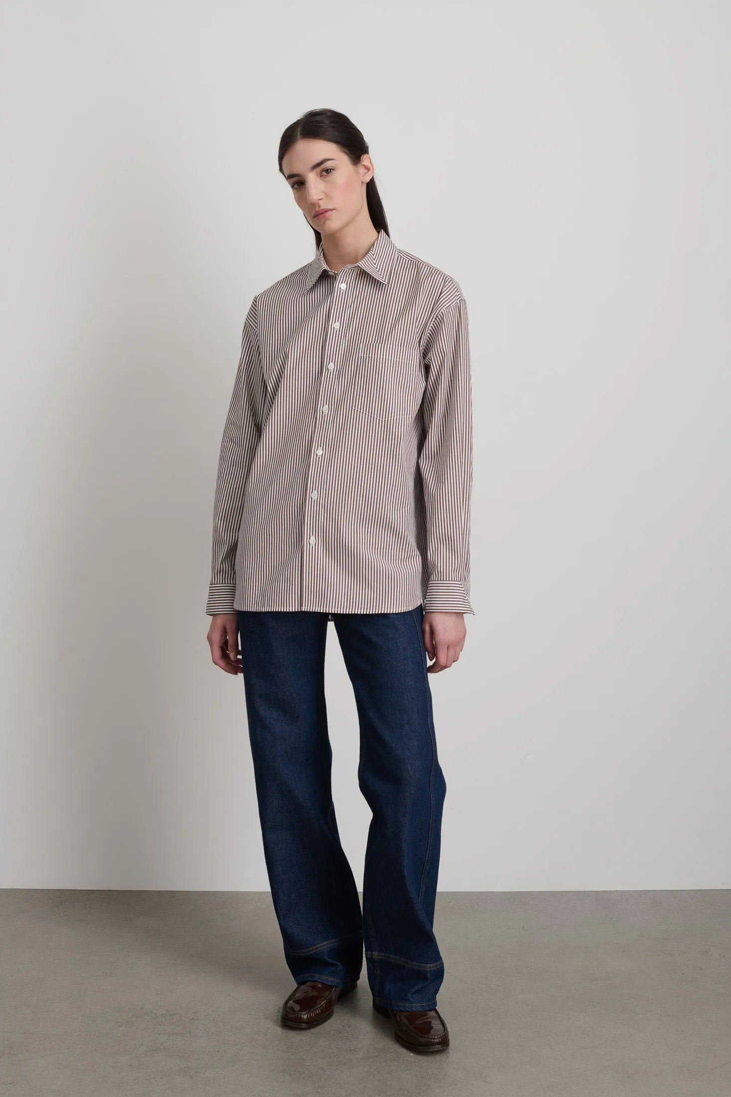 Nolan Shirt Brown and White Stripe sold by B Sides Jeans