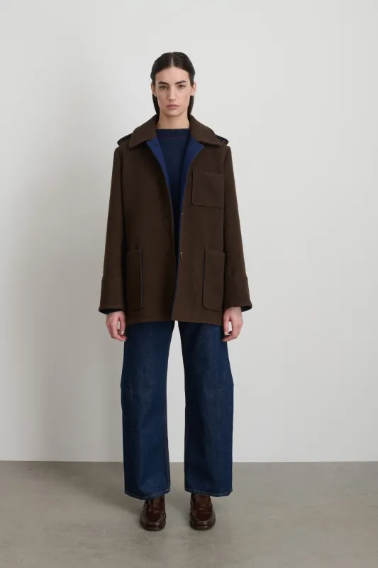 Tonne Wool Coat Marine/Brown Doubleface made by B Sides Jeans