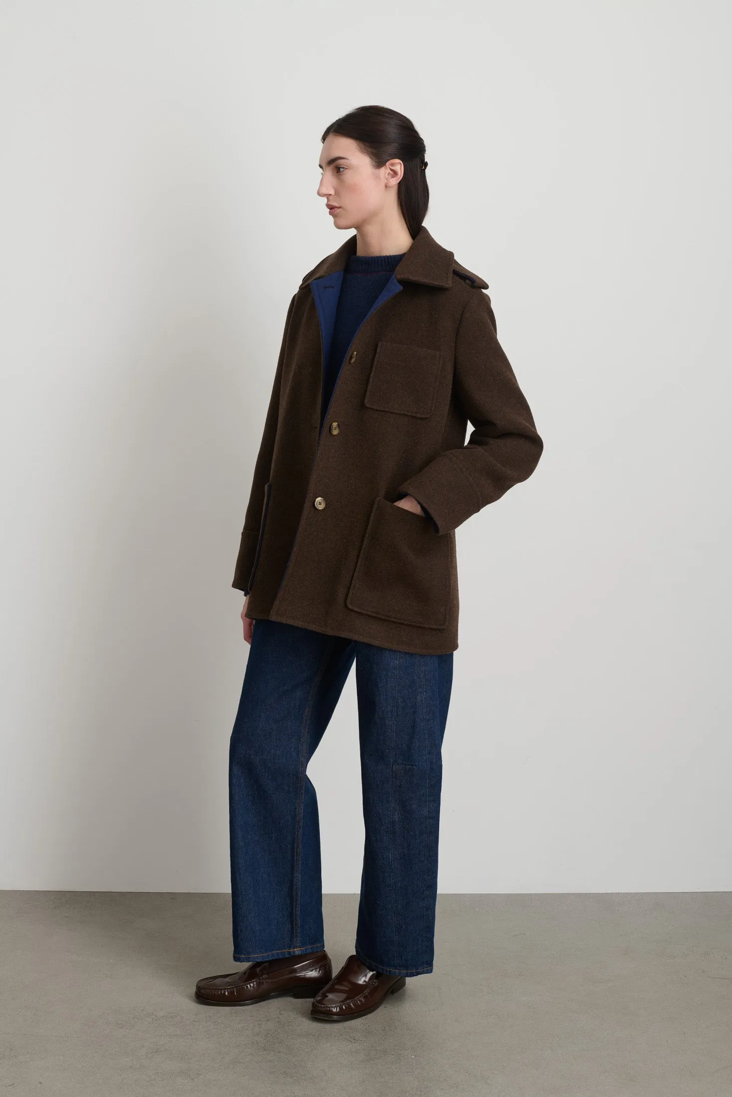 Tonne Wool Coat Marine/Brown Doubleface sold by B Sides Jeans product image thumbnail 2