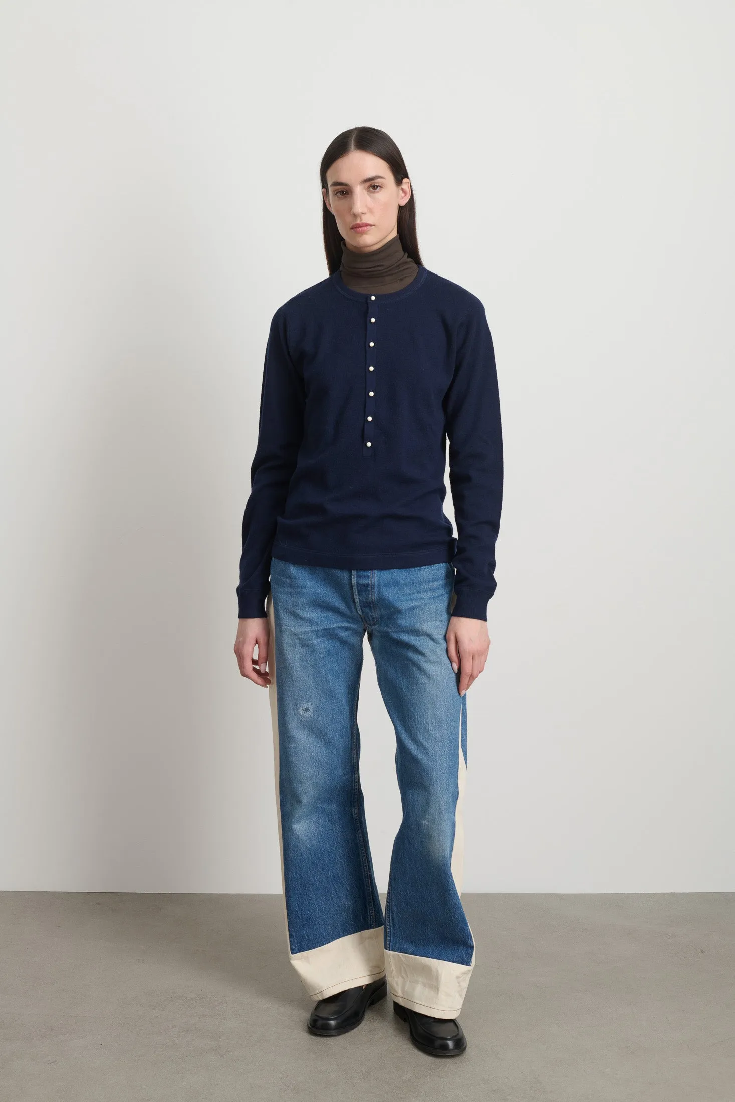Moore Henley Marine Superfine Merino sold by B Sides Jeans