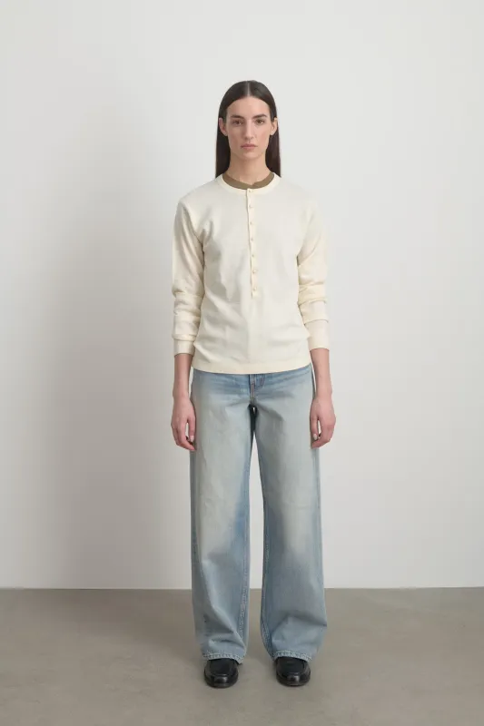 Moore Henley Cream Superfine Merino sold by B Sides Jeans