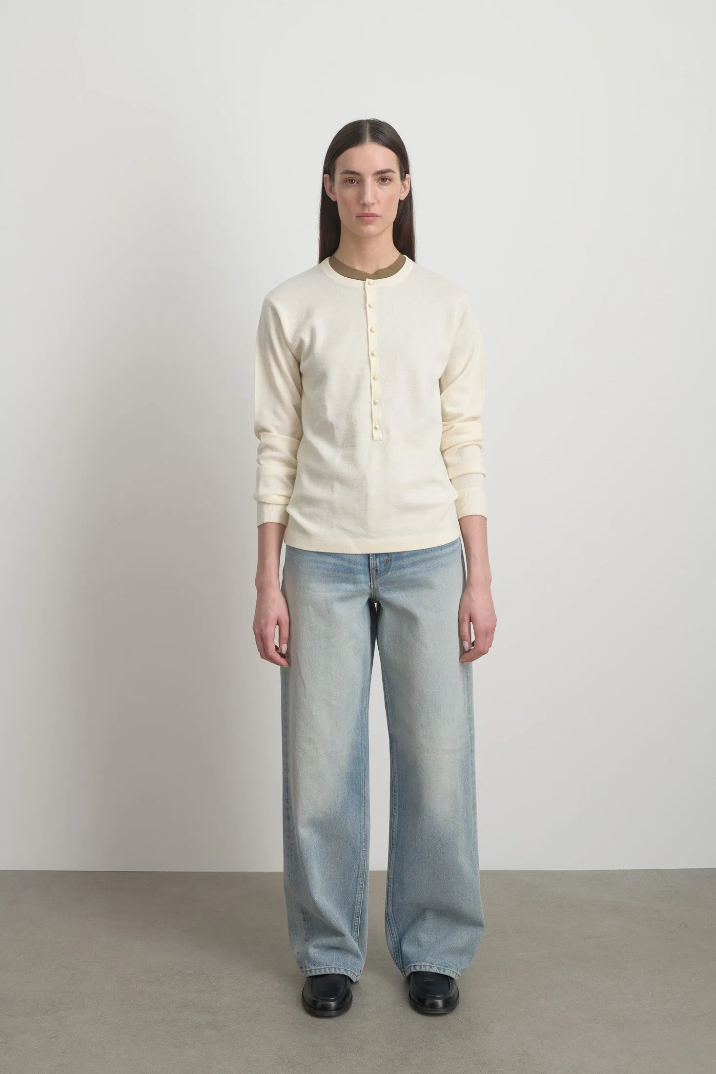 Moore Henley Cream Superfine Merino sold by B Sides Jeans