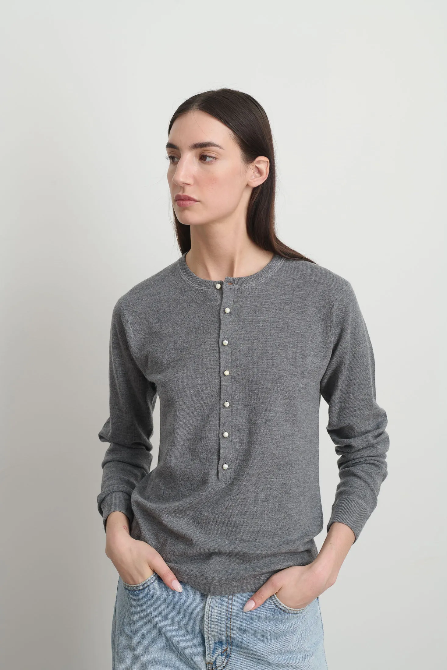 Moore Henley Heather Grey Super Fine Merino sold by B Sides Jeans product image thumbnail 5