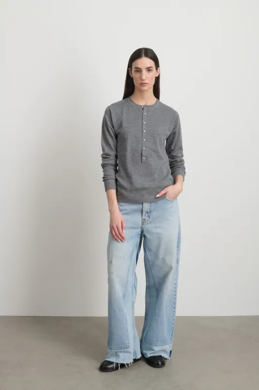 Moore Henley Heather Grey Super Fine Merino sold by B Sides Jeans