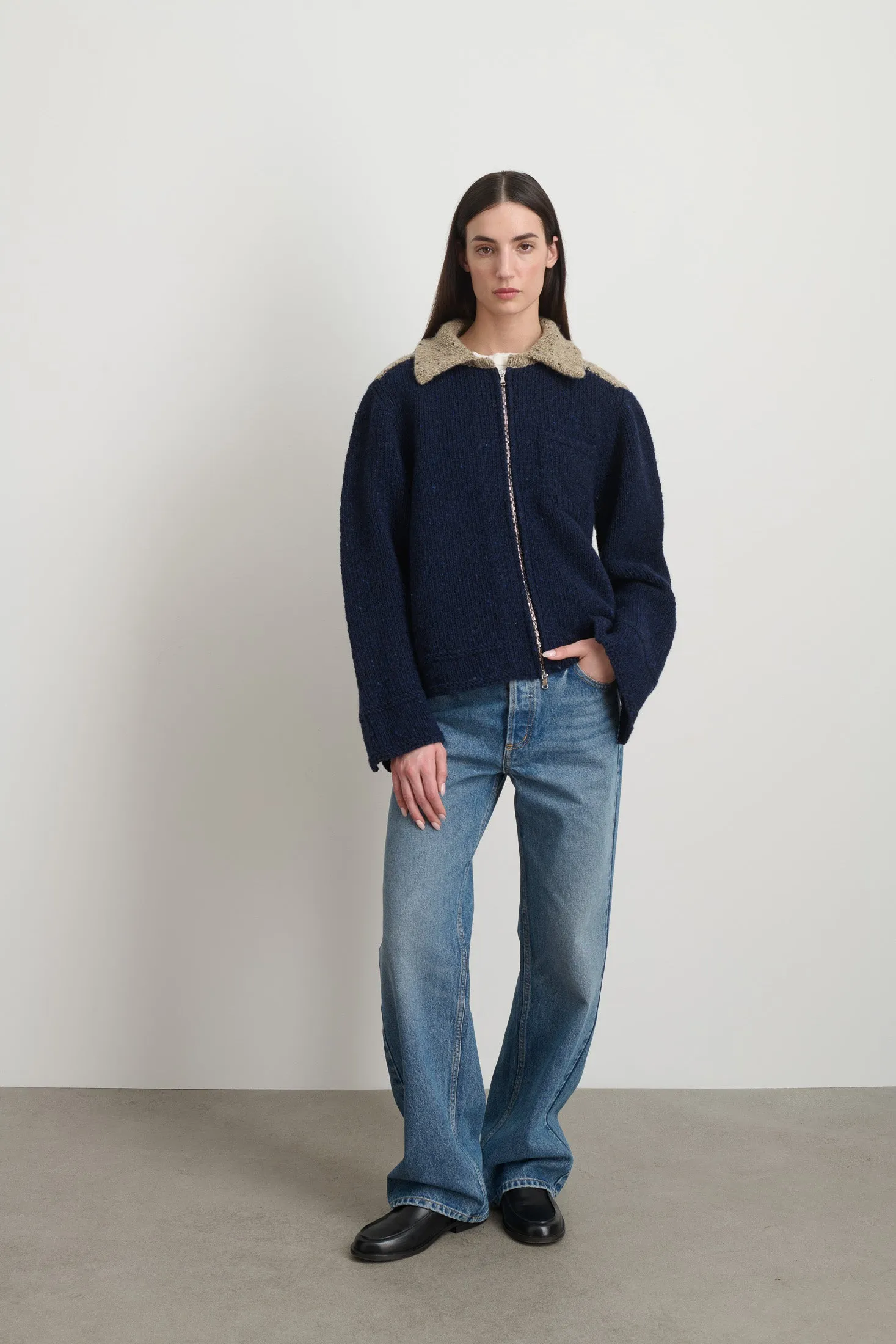 Zip Knit Jacket Marine / Sand Donegal sold by B Sides Jeans product image thumbnail 2
