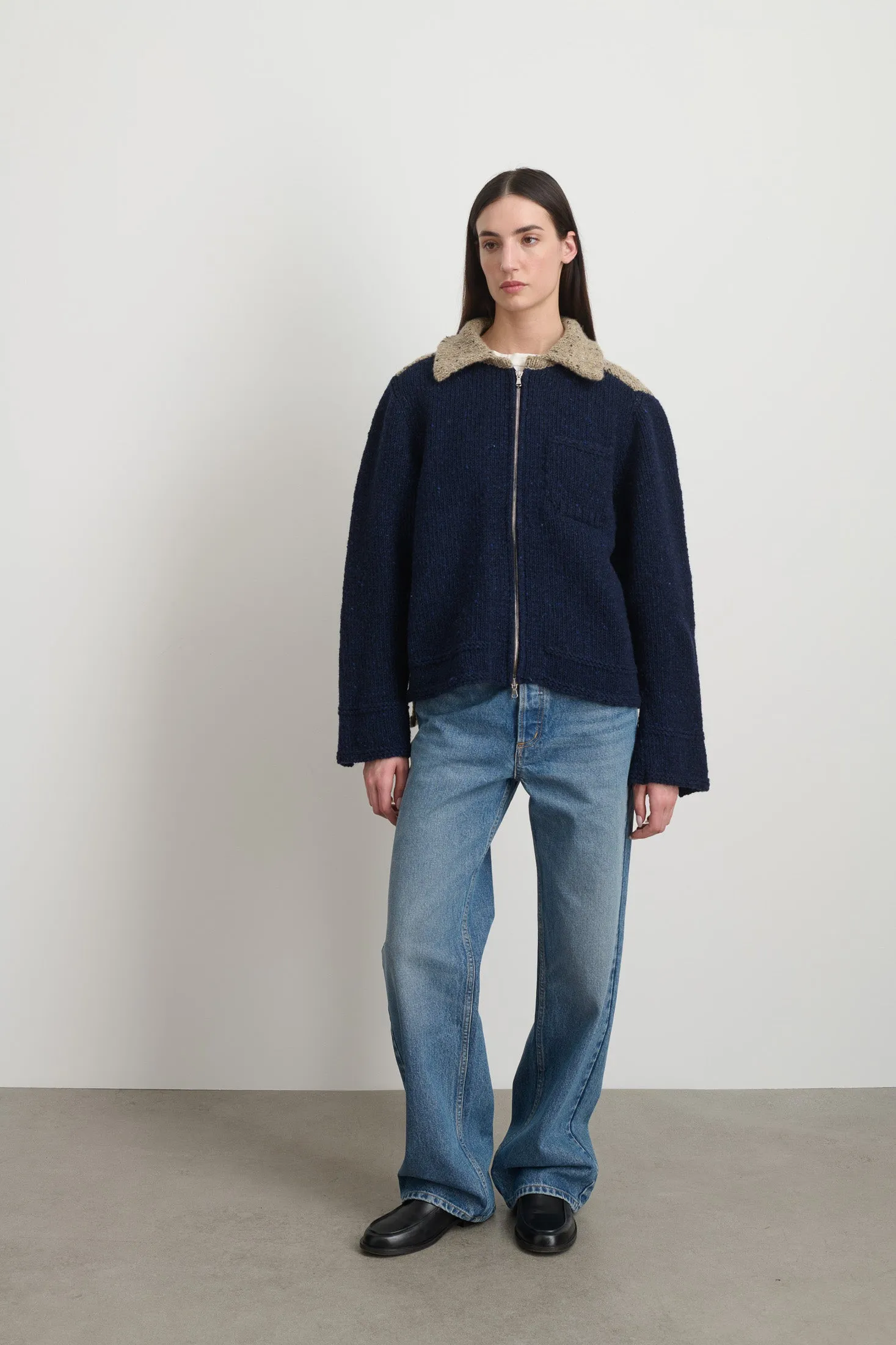 Zip Knit Jacket Marine / Sand Donegal sold by B Sides Jeans